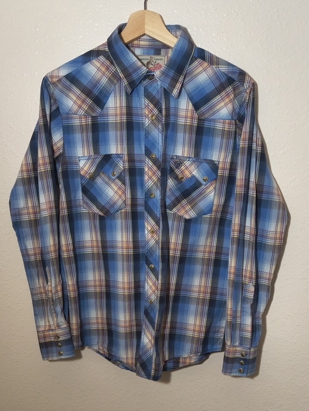 American Cowboys Blue Plaid Wrangler Long sleeve Button Up